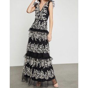 BCBGMaxAzria Floral Applique Gown Black White size 8